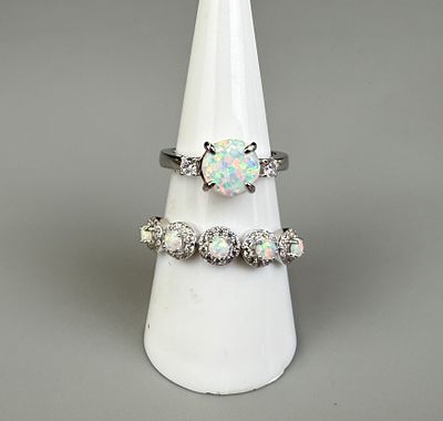 Two White Opal Set Silver Rings