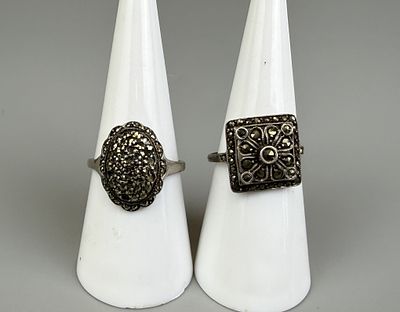2 1930's Silver Marcasite Rings