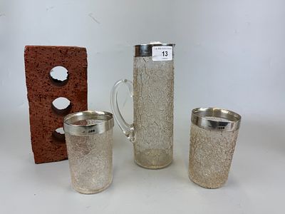 Hallmarked Silver Topped Glass Pitcher &amp; Two Matching Glasses