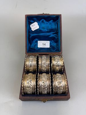 Charles Horner Cased Set of 6 Hallmarked Silver Napkin Rings - Approx. W 136g