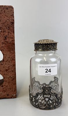 Hallmarked Silver Topped &amp; Bottomed Jar - Approx. Weight of Silver 68g