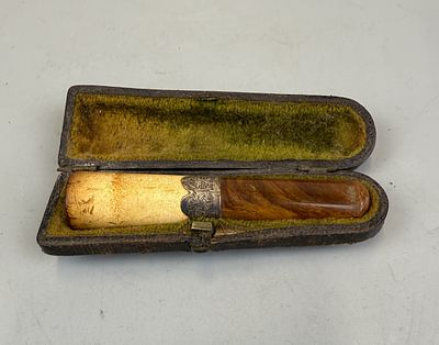 Cased Cheroot Holder with Hallmarked Silver Collar
