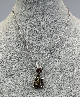 Silver &amp; Amber Pendant on Silver Chain