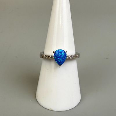 Silver Opal Set Ring - Approx. Size N