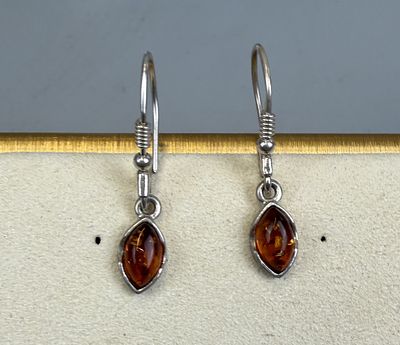 Pair of Silver Amber Set Drop Earrings