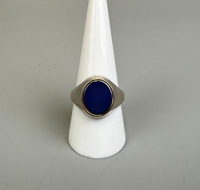 Silver Blue Agate Stone Set Signet Ring - Approx. Size S
