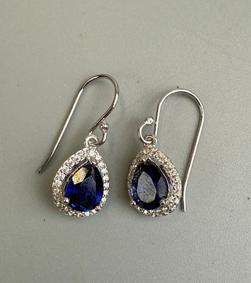 Silver Blue Stone Set Drop Earrings
