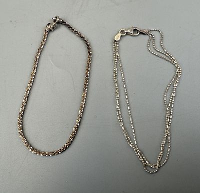 Two Silver Bracelets, One Rope Design &amp; the other Three Stranded Silver Beads