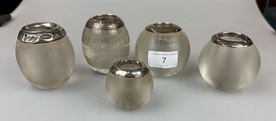 Five Hallmarked Silver Topped Glass Match Strikers