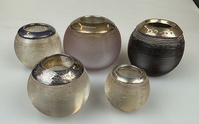 Five Hallmarked Silver Topped Glass Match Strikers