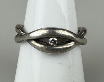 Silver Diamond Set Ring Size P