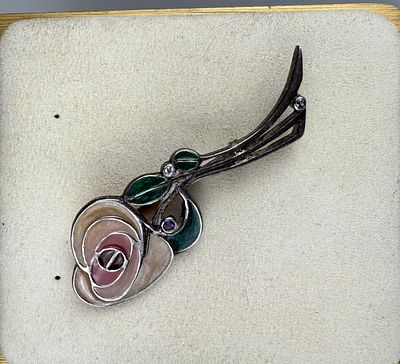 Silver &amp; Enamel Stone Set Rennie Macintosh Style Brooch