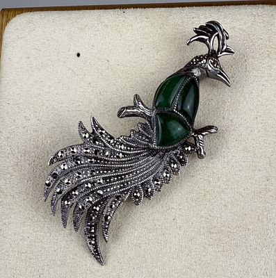 Silver Peacock Brooch