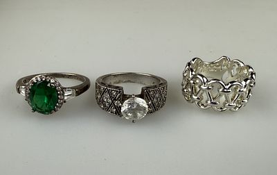 Three Silver Stone Set Rings - Approx. 18g