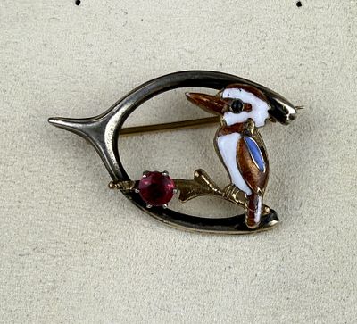 9ct Gold on Silver Kookaburra Wishbone Brooch
