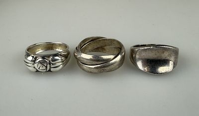 Three Heavy Silver Rings - Approx. 22g