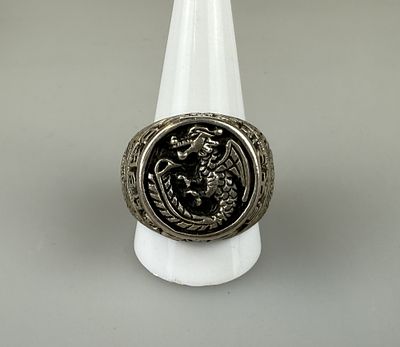 Heavy Silver Dragon Signet Ring Size Y - Approx. W 17.5g