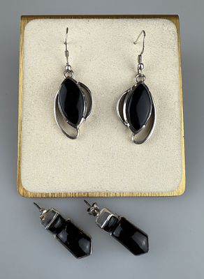 Two Pairs of Silver &amp; Black Stone Set Earrings
