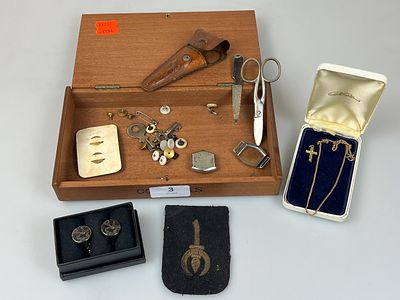 Wooden Box Containing Jewellery Etc.