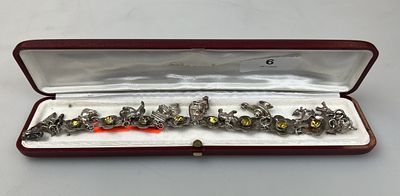 Silver Flower Design Stone Set Bracelet with Charms - Approx 50g