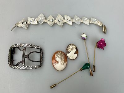 Vintage &amp; Antique Accessories to include Mother of Pearl Bracelet, Georgian Buckle &amp; Cameos