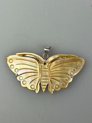 Silver Mother of Pearl Set Pendant in the Form of a Butterfly