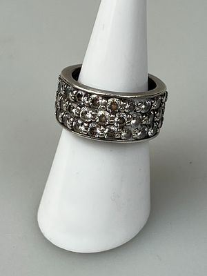 Silver Stone Set Ring Size N - Approx W 9.7g