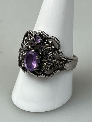 Silver Amethyst Set Ring Approx. Size T