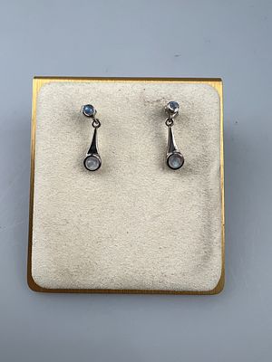 Pair of Silver Moon Stone Set Drop Earrings