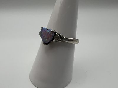 Silver Opal &amp; Stone Set Ring size P