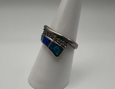 Silver Opal &amp; Stone Set ring size N&frac12;