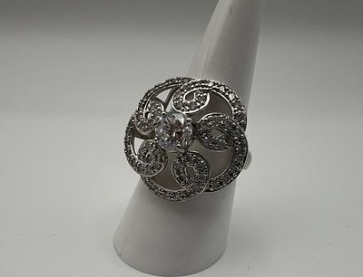 Silver Stone Set Ring Size P&frac12;