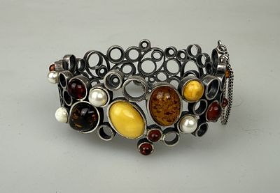 Silver Bracelet Set with Baltic Amber, Cognac and Butterscotch Amber - Approx 43g