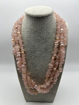 Silver Clasped Rose Quartz Necklace