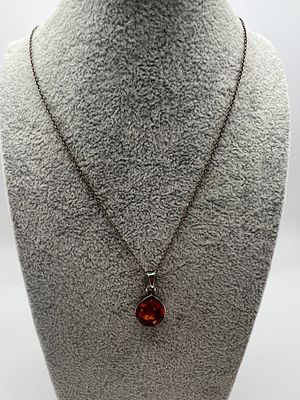 Silver Amber Set Pendant on Silver Chain