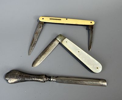 Silver Bladed Fruit Knife together with Another Fruit Knife and a Silver Handled Item.