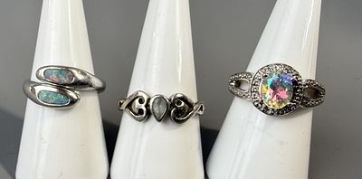 Three Silver Stone Set Rings