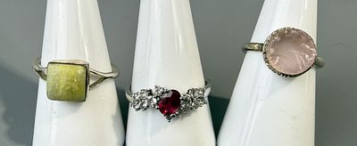 Three Silver Stone Set Rings
