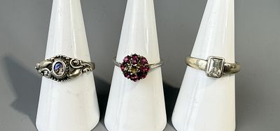 Three Silver Stone Set Rings