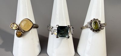 Three Silver Stone Set Rings