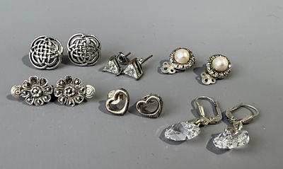 Six Pairs of Silver Earrings