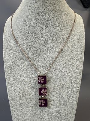 Silver Enamelled Flower Detail Pendant on Silver Chain