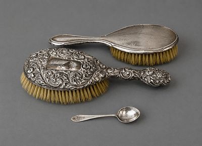 Two Hallmarked Silver Brushes together with a Hallmarked Silver Spoon