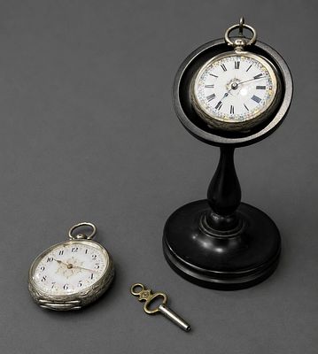2 Hallmarked Silver Pocket Watches Together with An Ebony Pocket Watch Stand