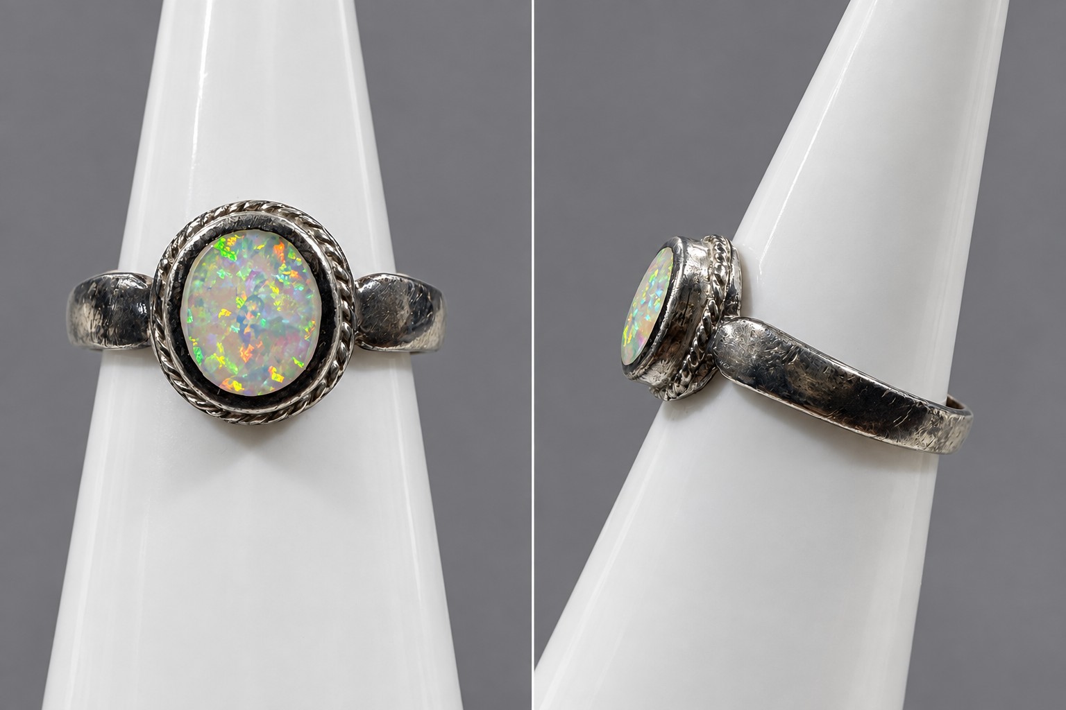 925 Silver Opel Set Ring Size N