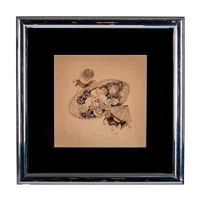 Santiago, Original Brown Ink Drawing on Ecru Paper, Signed. This original brown ink drawing on 