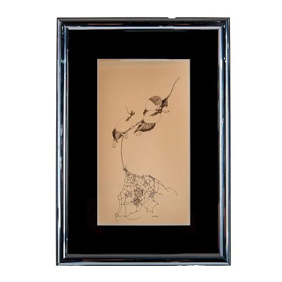 Santiago, Original Brown Ink Drawing on Ecru Paper, Signed. This original brown ink drawing on 