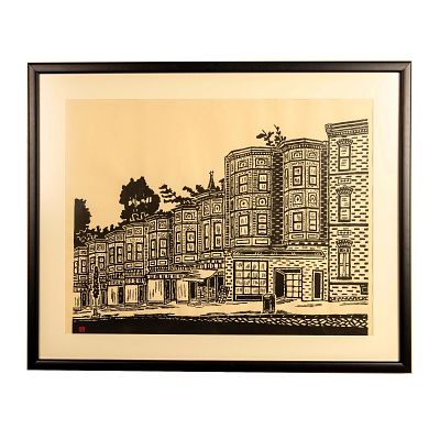 Un'ichi Hiratsuka, Original B&W Woodblock on Paper, Signed. Large original black and white 