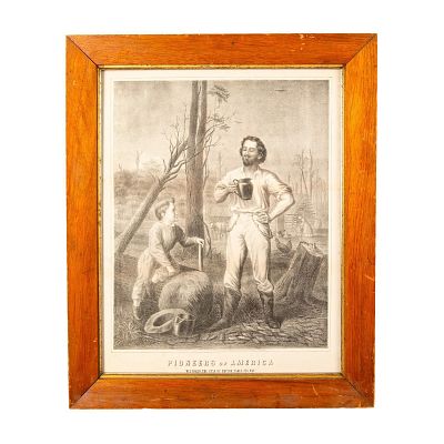 Antique Original Monochrome Lithograph, Pioneers of America. Large original lithograph on paper 