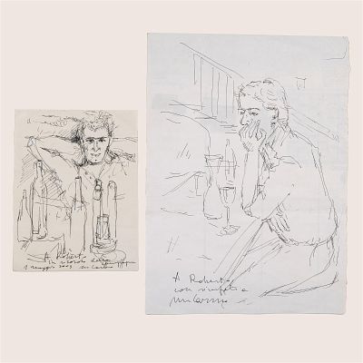 Lot of Two Original Ink Drawings on Paper, Signed. Lot of two original ink drawings on paper 